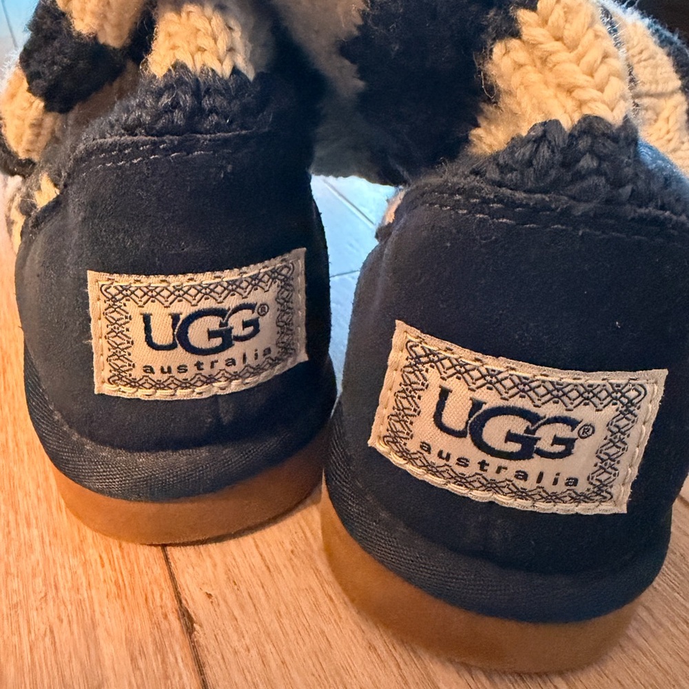 UGG Black and Cream Knit Cuff Booties